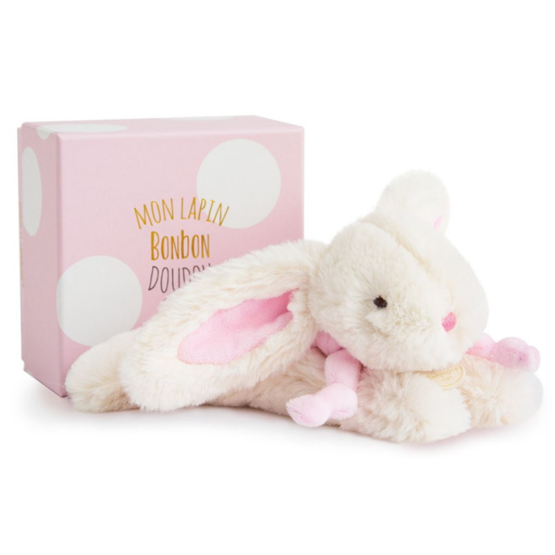 Lapin bonbon peluche rose blanc 20 cm 